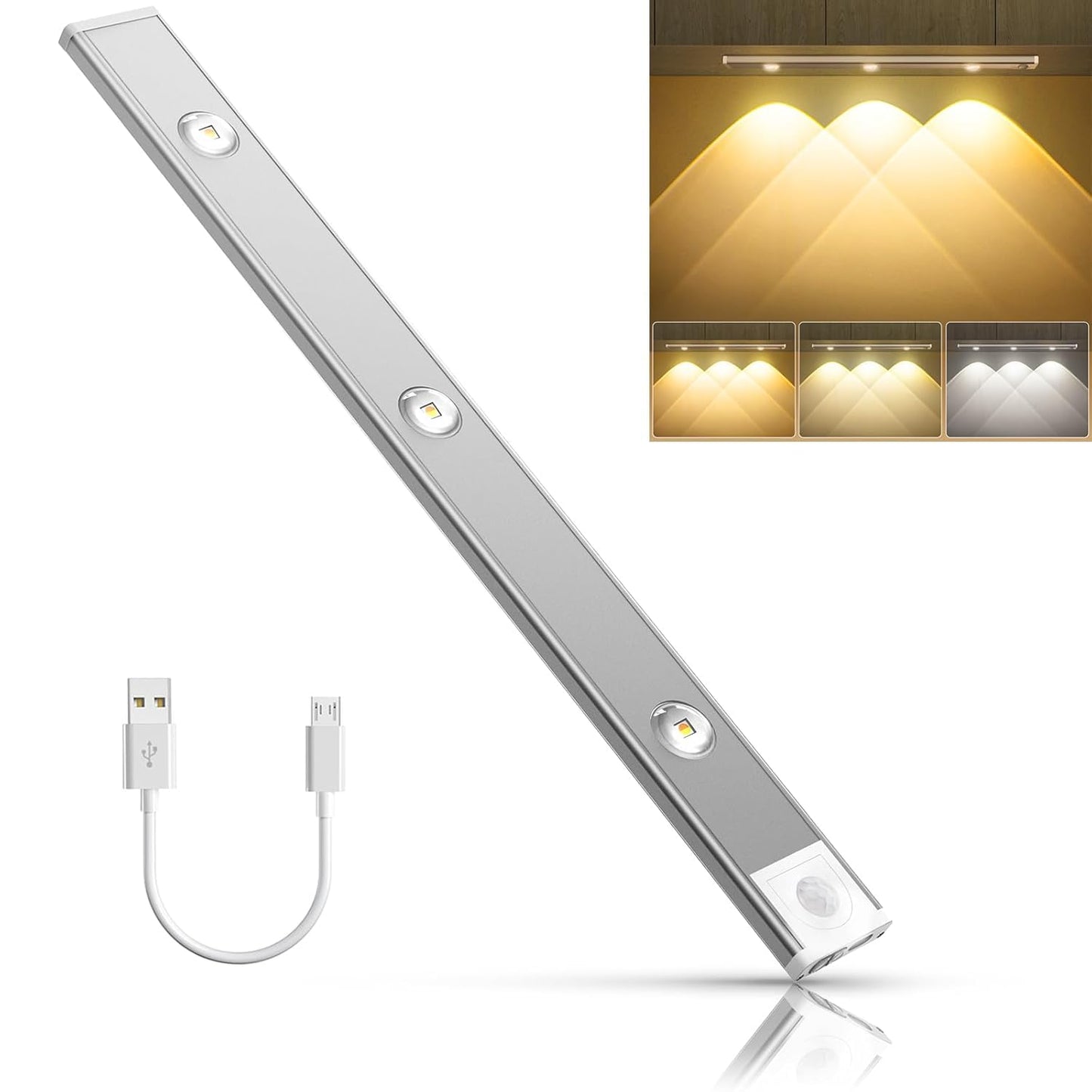 LED Motion Sensor Cabinet Light — Auto On/Off, USB Rechargeable