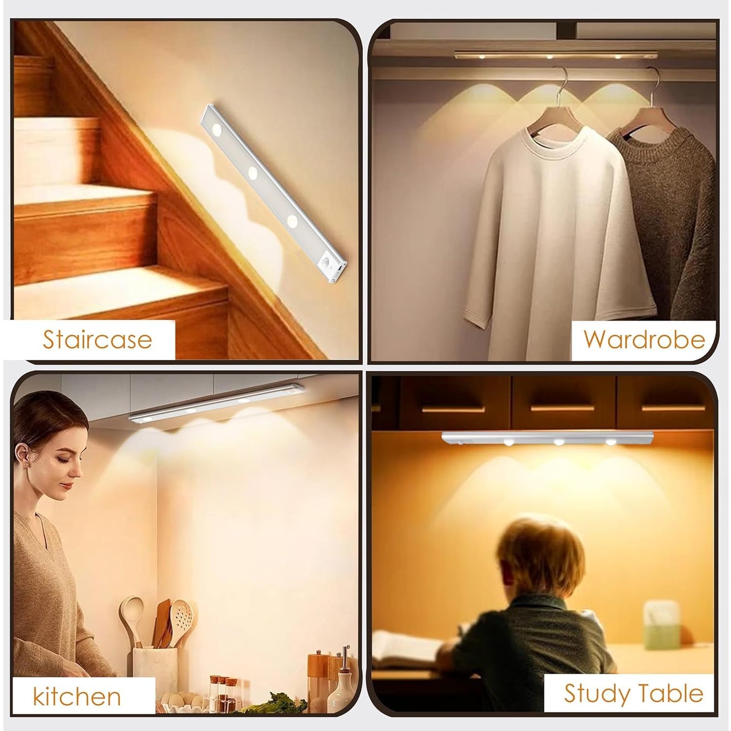 LED Motion Sensor Cabinet Light — Auto On/Off, USB Rechargeable